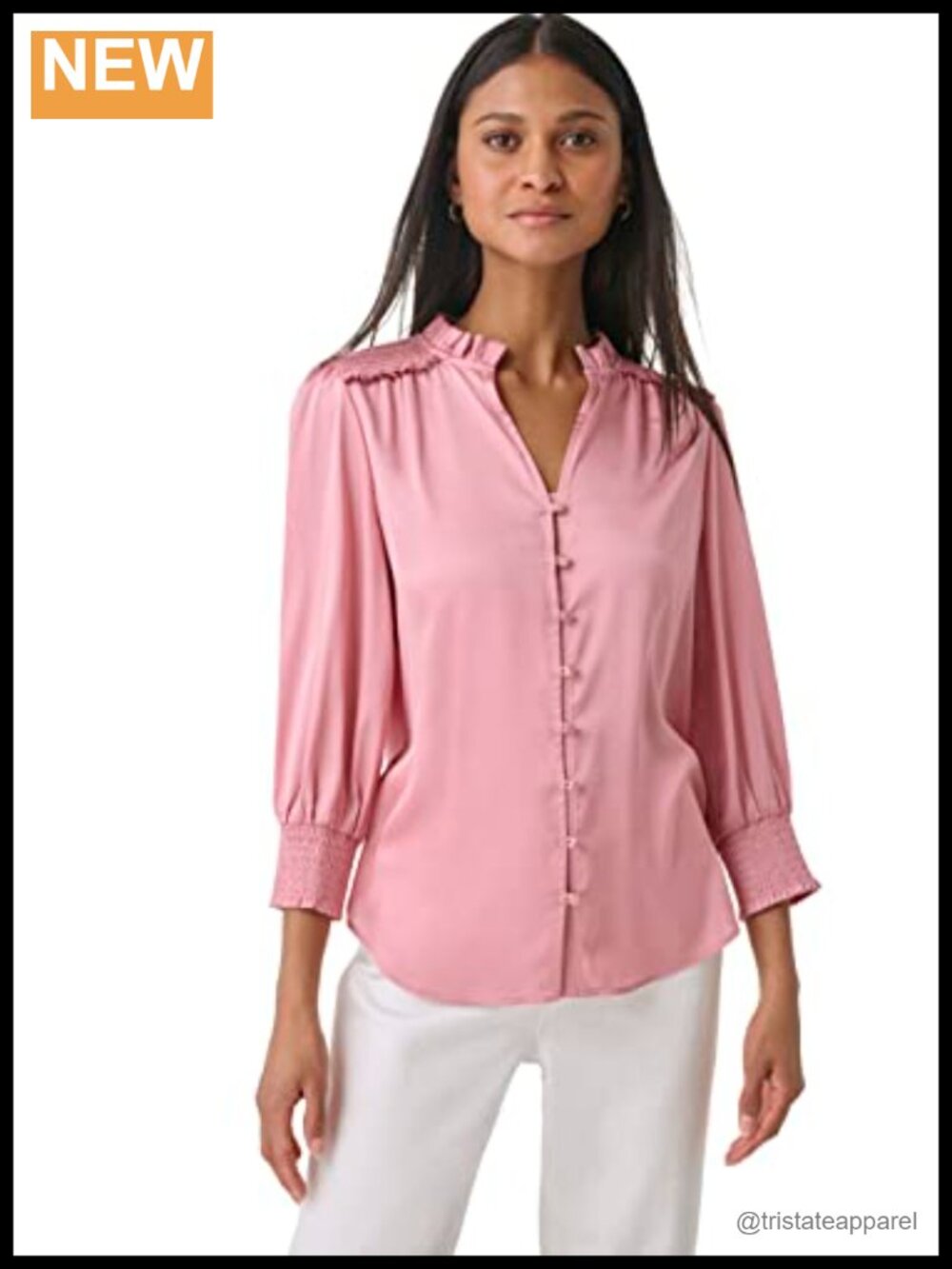 Lightweight Ruffle Collar 3/4 Sleeve Blouse Cotton Polyester